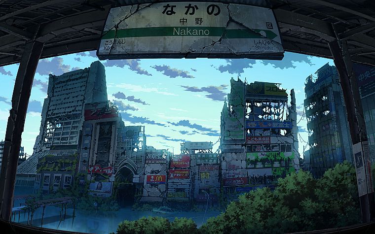 Tokyo, artwork, abandoned, apocalyptic, dilapidated, Nakano, old buildings, inside looking out, TokyoGenso - desktop wallpaper