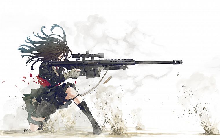 school uniforms, sniper rifles, anime girls, Kozaki Yusuke, original characters - desktop wallpaper