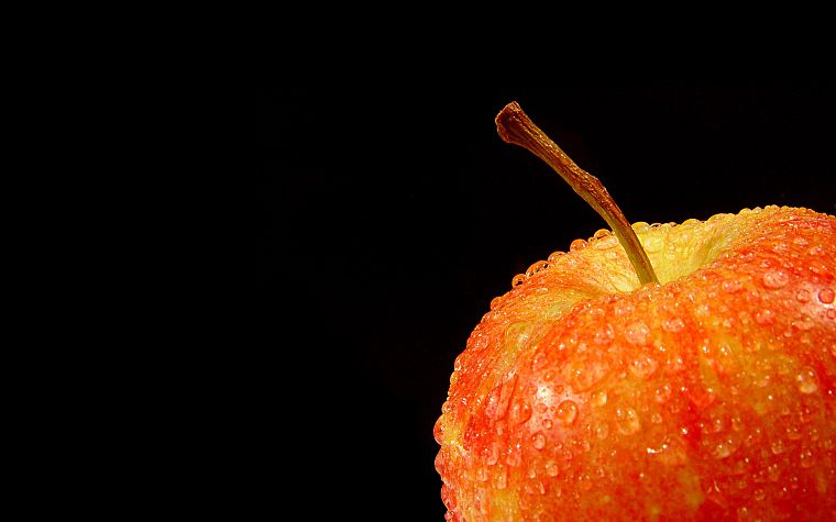 fruits, food, water drops, apples, black background - desktop wallpaper