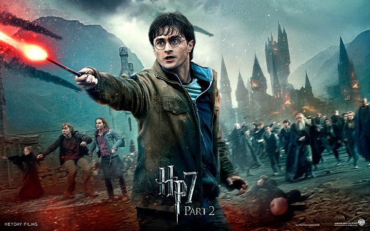 fantasy, movies, Harry Potter, magic, Harry Potter and the Deathly Hallows, Daniel Radcliffe, Hermione Granger, movie posters, Ron Weasley, Hogwarts, men with glasses - desktop wallpaper