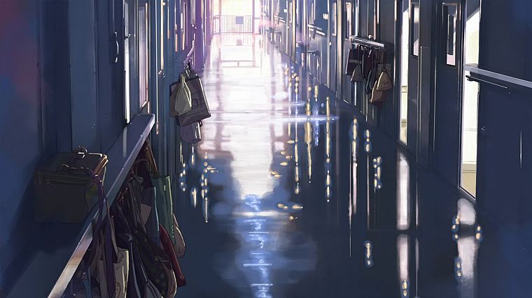 school, Makoto Shinkai, hallway, 5 Centimeters Per Second - desktop wallpaper