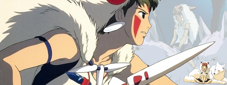Princess Mononoke, anime girls, wolves, San (Princess Mononoke) - desktop wallpaper
