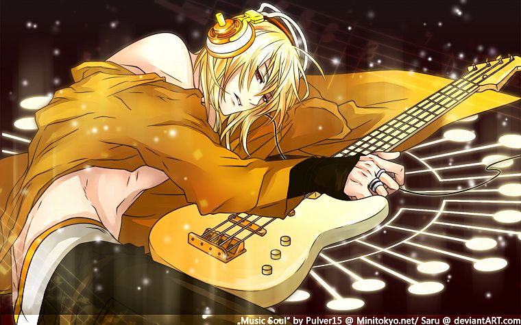 headphones, guitars, anime - desktop wallpaper