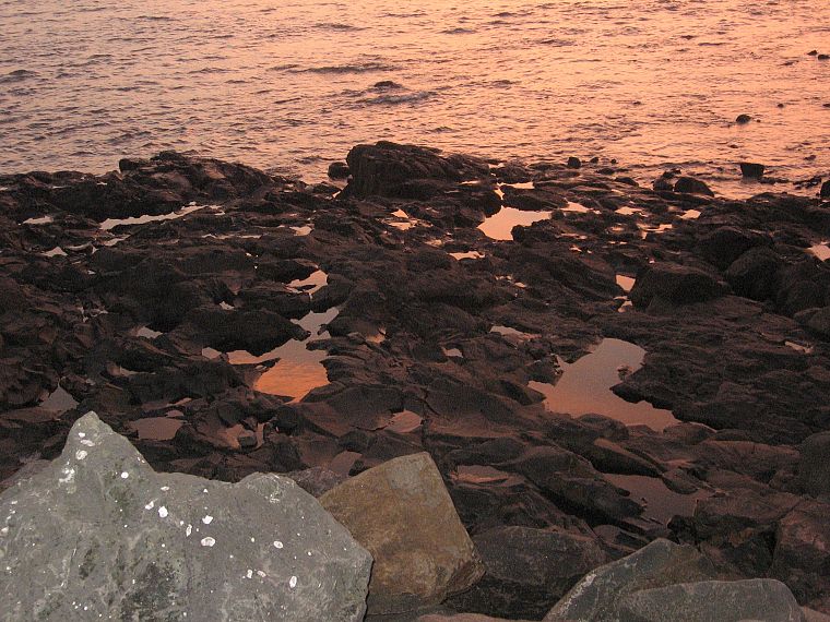 sunset, rocks, beaches - desktop wallpaper