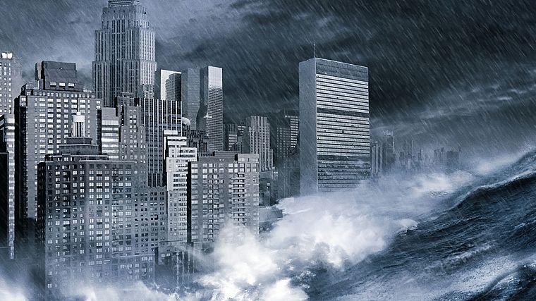 waves, apocalypse, cities - desktop wallpaper