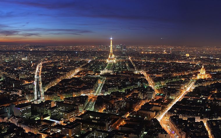 Paris, cityscapes, skylines, night, architecture, France, buildings, Europe - desktop wallpaper