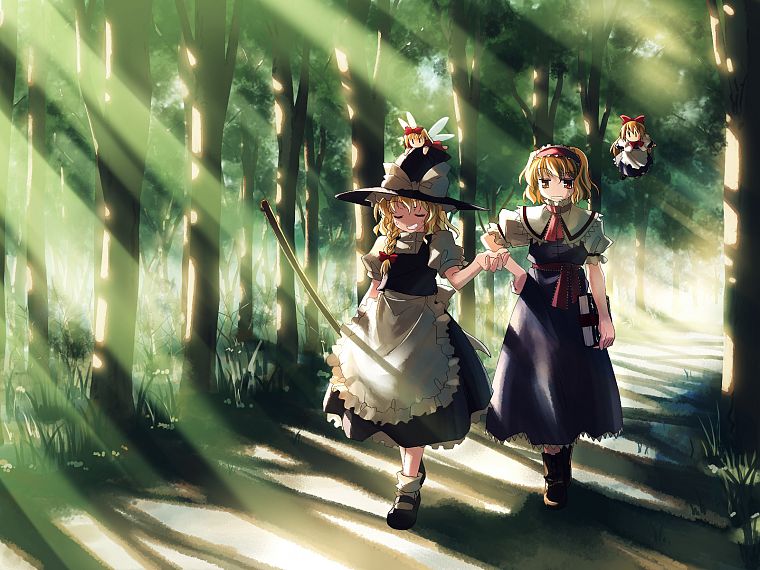 Touhou, forests, Kirisame Marisa, Alice Margatroid, witches, Yuuki Tatsuya - desktop wallpaper