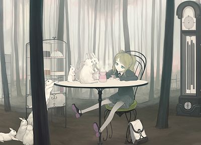 rabbits, moe (anime concept), anime girls - duplicate desktop wallpaper