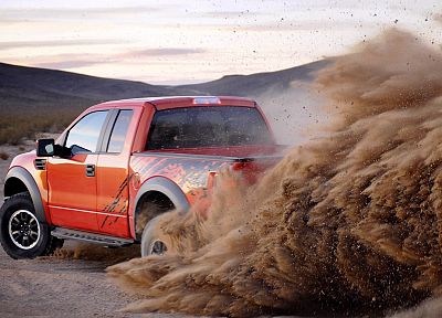 sand, orange, deserts, Ford, trucks, vehicles, Ford racing, Ford F-150 SVT Raptor, pickup trucks - random desktop wallpaper