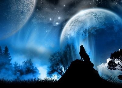 Moon, wolves - desktop wallpaper