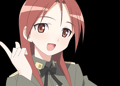 Strike Witches, uniforms, army, military, redheads, long hair, transparent, red eyes, bows, open mouth, Minna-Dietlinde Wilcke, anime girls, faces - random desktop wallpaper