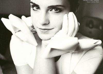 Emma Watson, monochrome, magazine scans - random desktop wallpaper