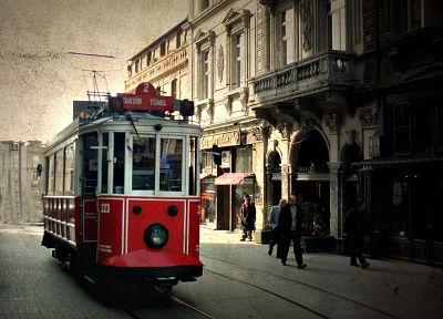 cityscapes, buildings, tram, Turkey, Istanbul, taksim, Istiklal street - duplicate desktop wallpaper