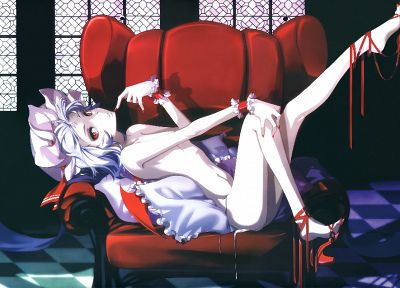 Touhou, vampires, red eyes, nude, Remilia Scarlet, anime girls - random desktop wallpaper