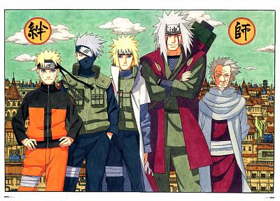 Naruto: Shippuden, Yondaime, Sarutobi Hiruzen, Uzumaki Naruto, Kakashi Hatake, Jiraiya - duplicate desktop wallpaper