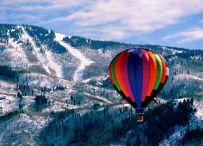 hot air balloons, snow landscapes - desktop wallpaper