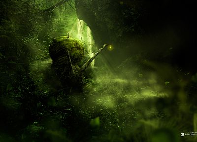 nature, leaves, lanterns, snails, moss, artwork, Desktopography, 2009 - random desktop wallpaper