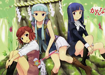blue hair, Aoba Tsugumi, Kannagi: Crazy Shrine Maidens, anime girls, Zange, Nagi (Kannagi) - related desktop wallpaper