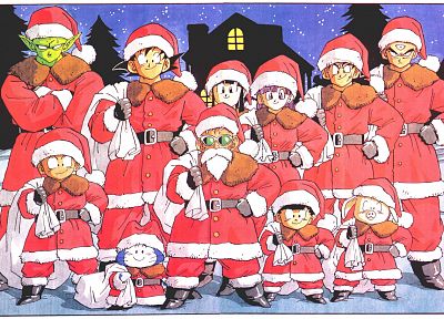Son Goku, Christmas, Master Roshi, Son Gohan, Piccolo, Dragon Ball Z, yamcha, Santa outfit - random desktop wallpaper