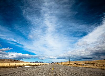 clouds, landscapes, nature, highways, roads, skyscapes, blue skies - desktop wallpaper