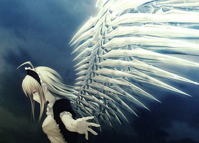 blondes, angels, wings, short hair, Nitroplus, anime girls, mechanical wings - random desktop wallpaper