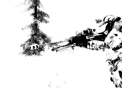 snow, trees, Halo, sniper rifles - random desktop wallpaper