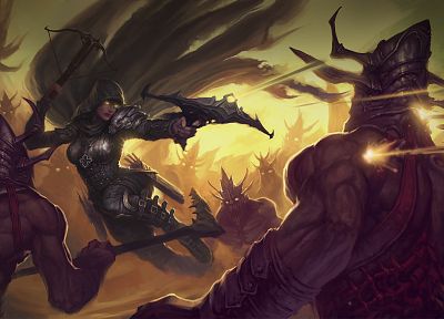 fantasy, Demon Hunter, artwork, Diablo III, crossbows - random desktop wallpaper