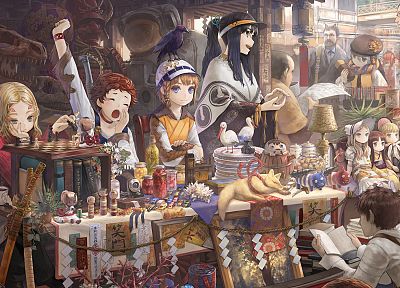 blondes, weapons, toys (children), books, anime girls, shop - related desktop wallpaper