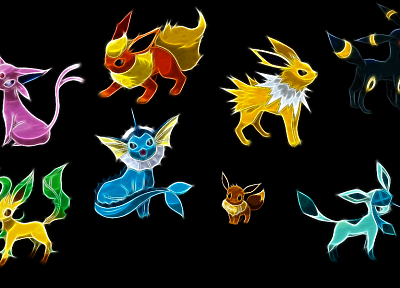Pokemon, Flareon, Eevee, Espeon, Umbreon, Vaporeon, Jolteon, Leafeon, black background - related desktop wallpaper