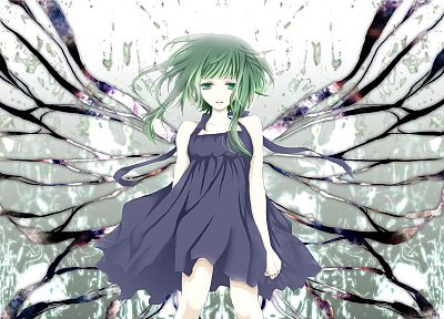 wings, Vocaloid, green eyes, green hair, Megpoid Gumi, anime girls - random desktop wallpaper