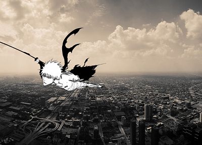 cityscapes, flying, Bleach, Kurosaki Ichigo, anime boys - desktop wallpaper