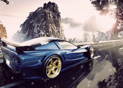 mountains, snow, cars, roads, vehicles, Corvette - random desktop wallpaper