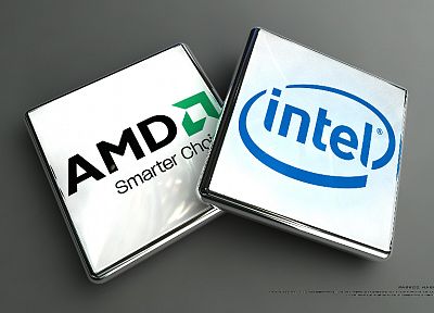 Intel, brands, logos, AMD, CPU, companies - random desktop wallpaper