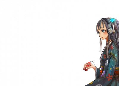 headphones, dress, Japanese clothes, simple background, anime girls - desktop wallpaper