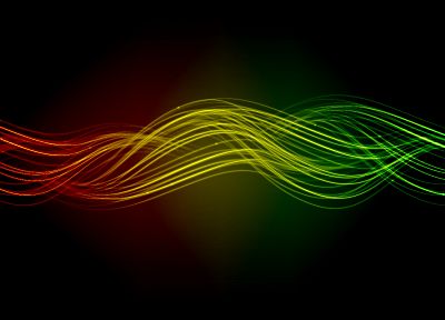 green, abstract, dark, red, multicolor, yellow, waves, digital art, lines, simple background, black background, colored strands - related desktop wallpaper