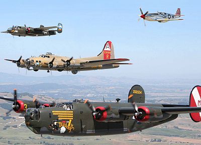 aircraft, B-17 Flying Fortress, B-25 Mitchell, B-24 Liberator, P-51 Mustang - random desktop wallpaper