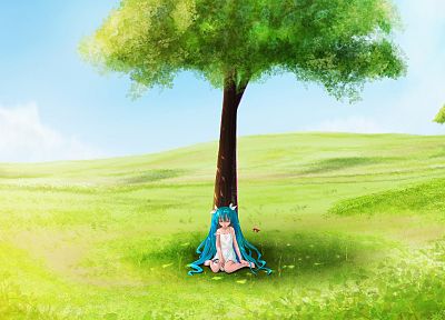 trees, Vocaloid, Hatsune Miku, fan art - desktop wallpaper