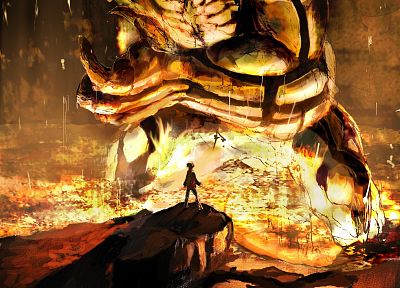 Pokemon, human, giant, Groudon - desktop wallpaper
