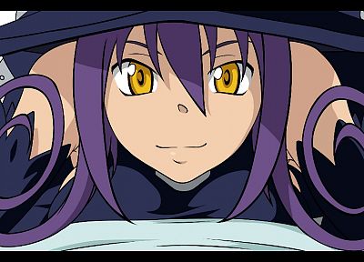Soul Eater, Blair, yellow eyes, smiling, curly hair, anime, anime girls, witches - desktop wallpaper