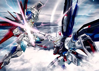 Gundam, robots, fight, mecha - related desktop wallpaper