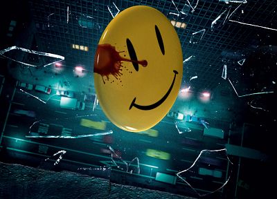 Watchmen, blood, glass, smiley, shattered, smiling, artwork - related desktop wallpaper