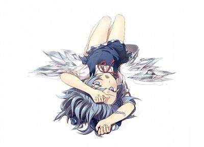 Touhou, wings, blue eyes, Cirno, blue hair - desktop wallpaper