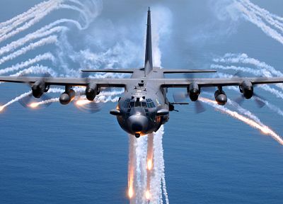 AC-130 Spooky/Spectre, flares - desktop wallpaper