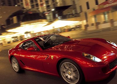 streets, red, cars, Ferrari, vehicles, Ferrari 599 GTB Fiorano - random desktop wallpaper