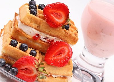 food, waffles, cream, strawberries, blueberries - related desktop wallpaper