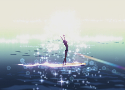 silhouettes, surfing, Makoto Shinkai, 5 Centimeters Per Second, artwork, anime - random desktop wallpaper