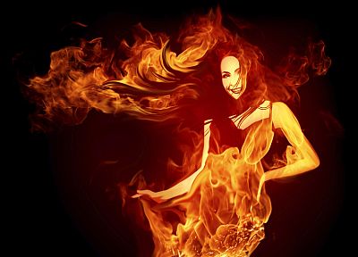 women, flames, fire, black background - related desktop wallpaper
