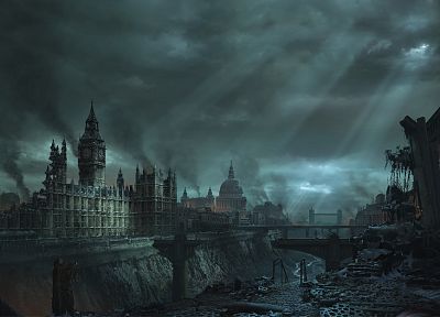 London, Big Ben, post apocalyptic - random desktop wallpaper