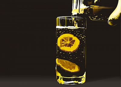 glass, hands, bubbles, artwork, drinks, lemonade, simple background, lemons - related desktop wallpaper