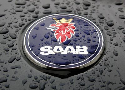 Saab, water drops, logos - related desktop wallpaper